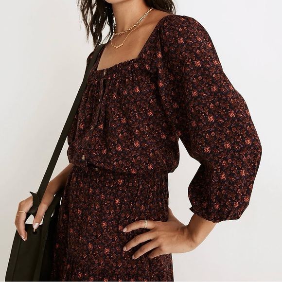 Madewell Puff-Sleeve Button-Front Crop Top in Orchard Floral - Picture 3 of 10